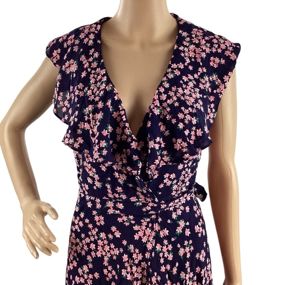 Draper James RSVP Ruffle Wrap Dress Navy Floral XS - Picture 2 of 7
